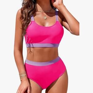 Adisputent Neon Pink and Purple Women's Swimwear Bikini- XL NWT